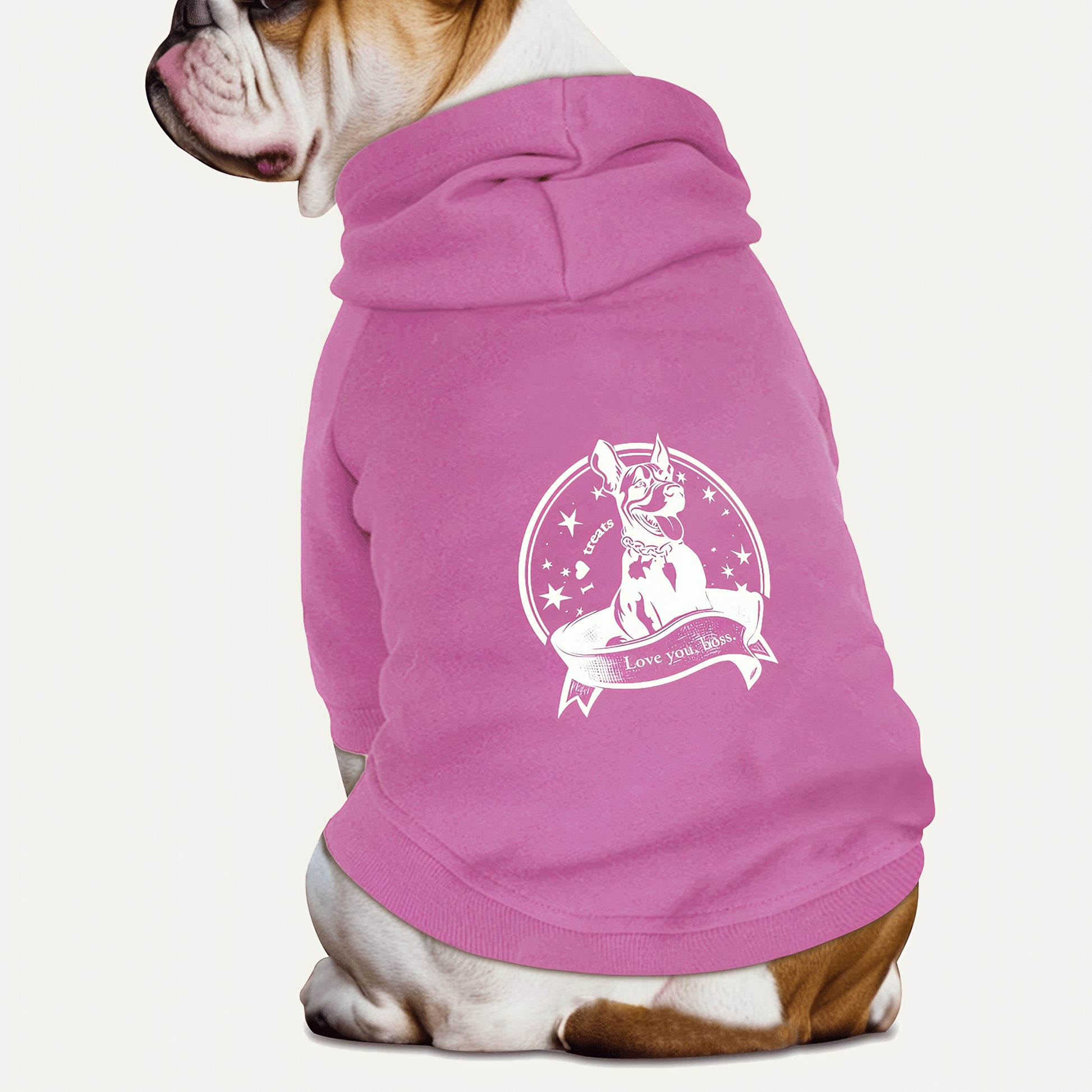 Dog fleece hoodie [Love you, boss. White]
